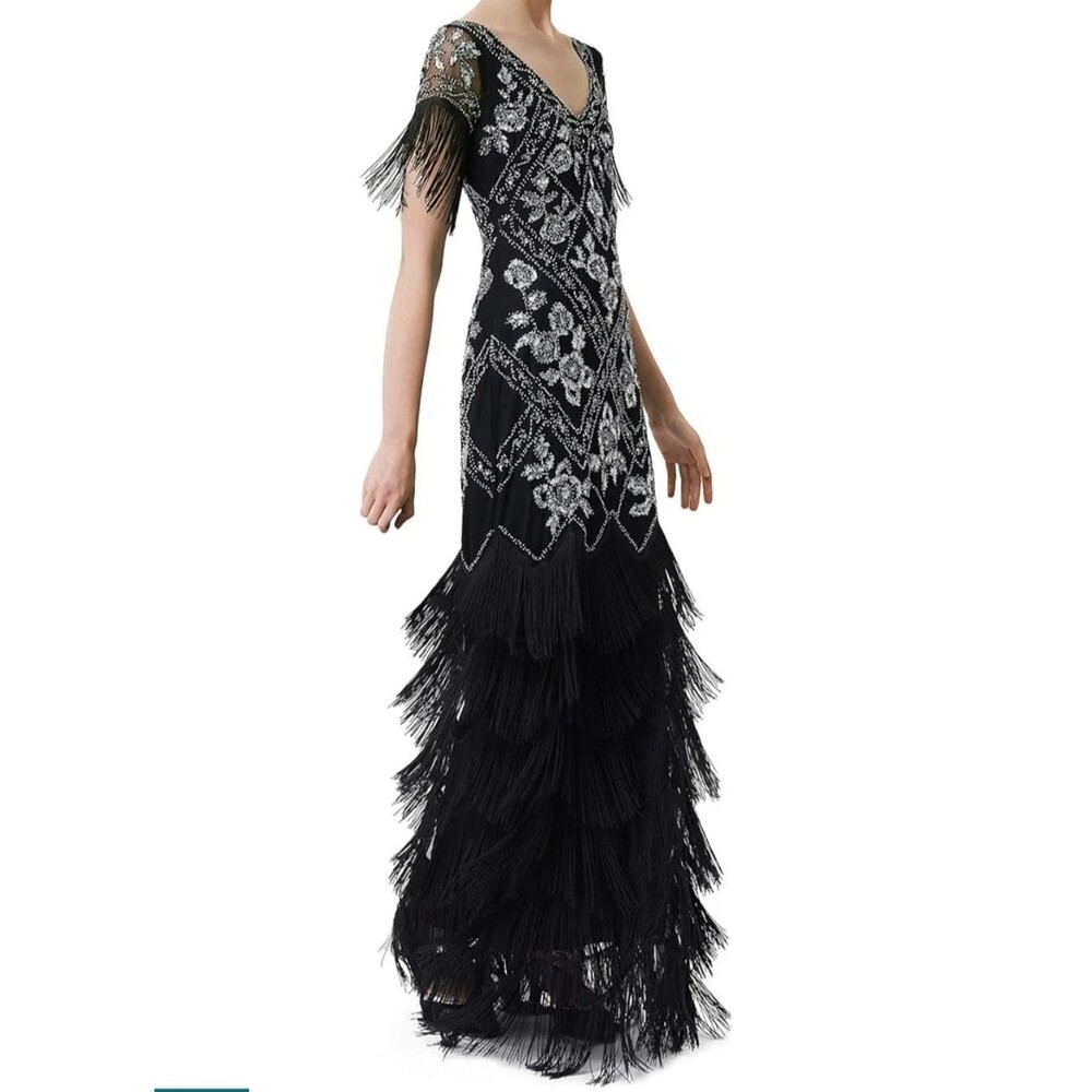 BABEYOND Women's Flapper Dress 20s Evening Gown Sequin Tassel Beaded Maxi 2XL